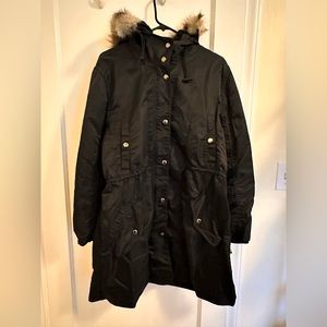 MADEWELL Belmont Parka w/ removable Faux Fur Trimmed Hood, Black, Size Large